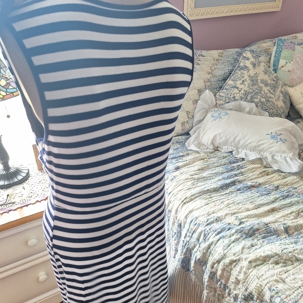 SPENSE Tank Dress Stretchy Casual Blue & White Stripes-Large - Picture 7 of 10